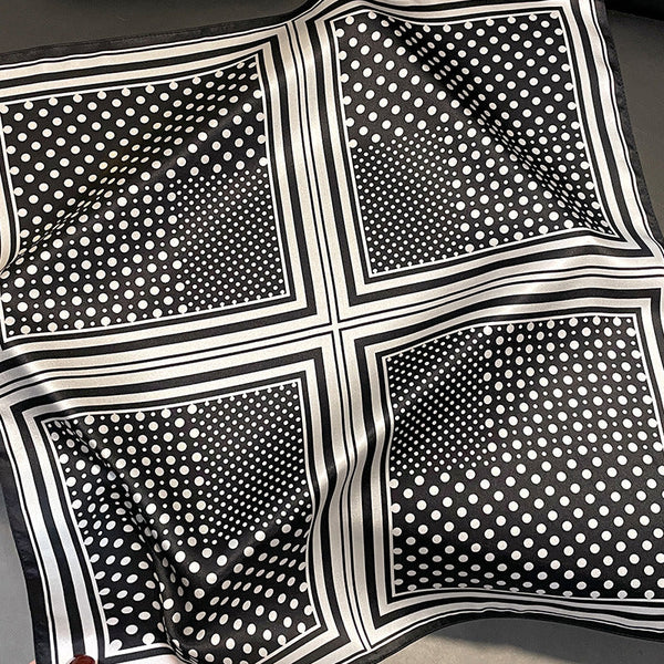 Black Polka Dots 53Cm Silk Scarf 100% Mulberry Floral Print Women's Square Shawl (Style 5) Scarves & Wraps