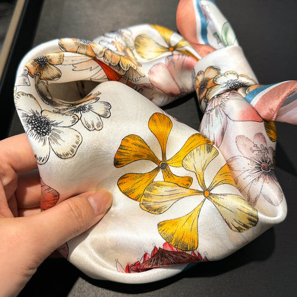 Orange 53Cm Silk Scarf 100% Mulberry Floral Print Women's Square Shawl (Style 6) Scarves & Wraps