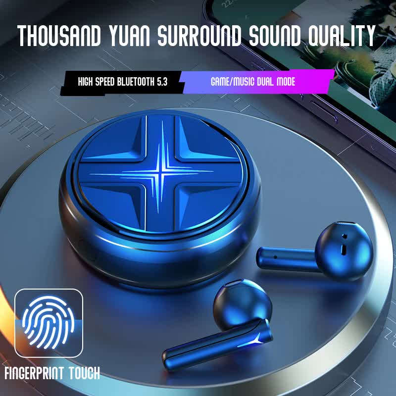 Blue Bluetooth 5.3 Wireless Hi Fi Audio Comfortable In Fingerprint Touch Earbuds