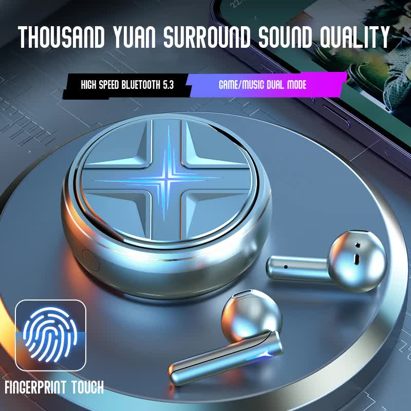 Silver Bluetooth 5.3 Wireless Hi Fi Audio Comfortable In Fingerprint Touch Earbuds