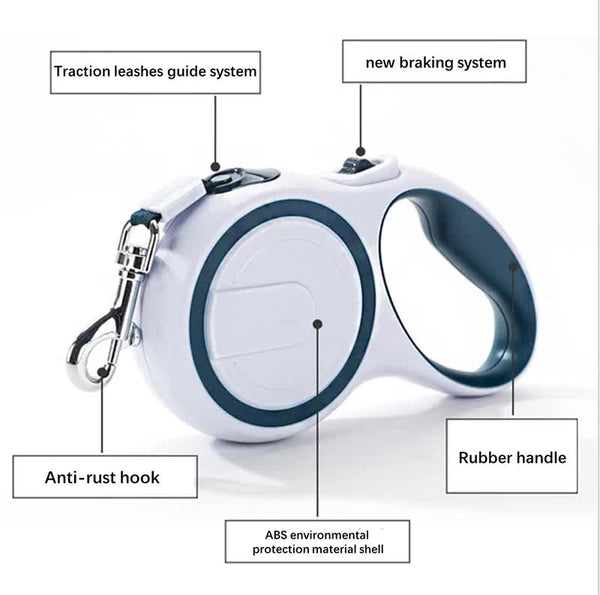 Dark Blue 3M Pet Leash Retractable Tangle Free Extendable For Walking Leads & Head Collars