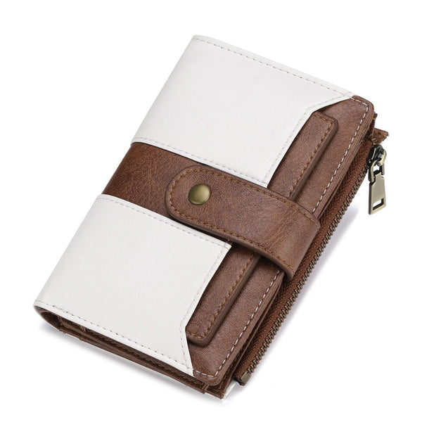 White And Brown Compact Leather Wallet 20 Card Slots Zipper Coin Pocket Wallets