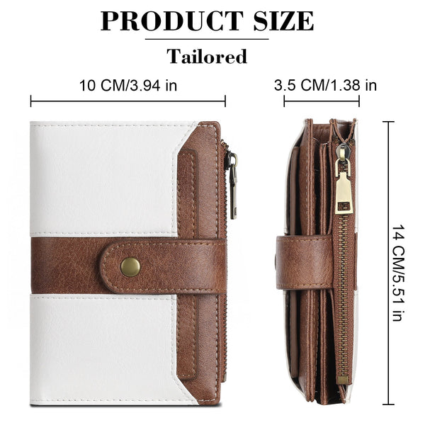 White And Brown Compact Leather Wallet 20 Card Slots Zipper Coin Pocket Wallets