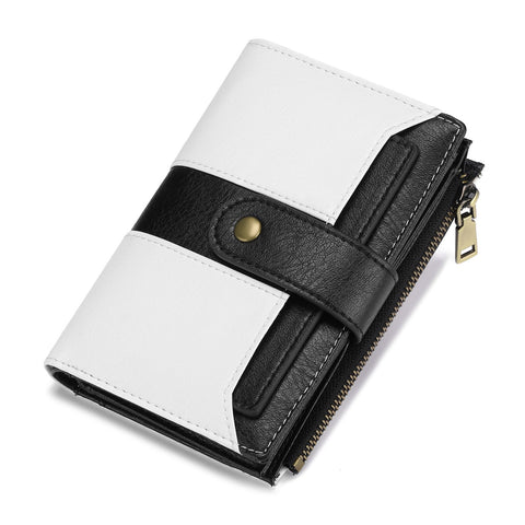 White And Black Compact Leather Wallet 20 Card Slots Zipper Coin Pocket Wallets