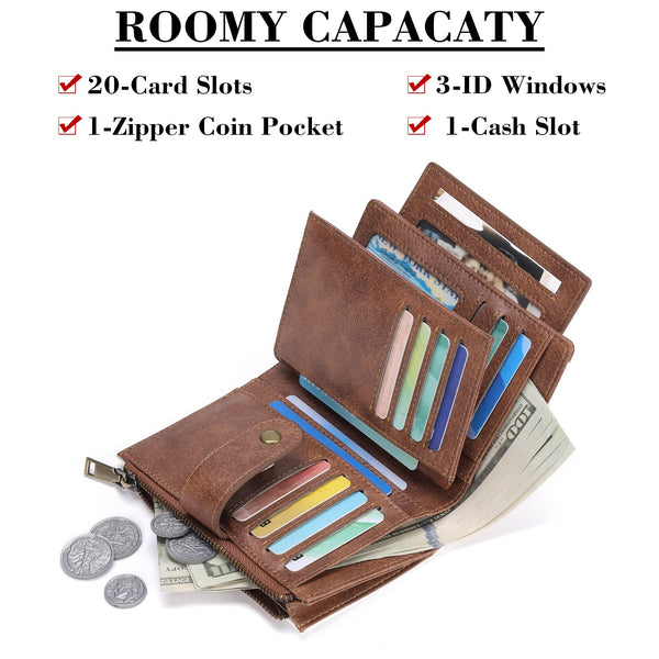 White And Black Compact Leather Wallet 20 Card Slots Zipper Coin Pocket Wallets