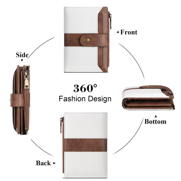 White And Black Compact Leather Wallet 20 Card Slots Zipper Coin Pocket Wallets