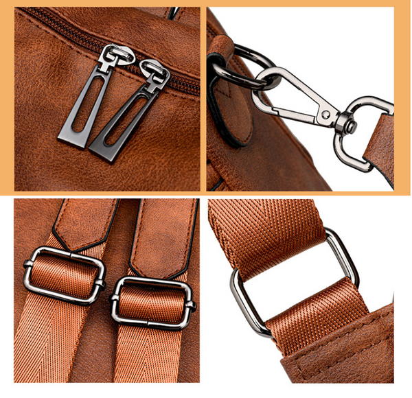 Coffee Rough Grain Fashionable Women's Backpack Set With Coin Purse And Tassels Women Backpacks