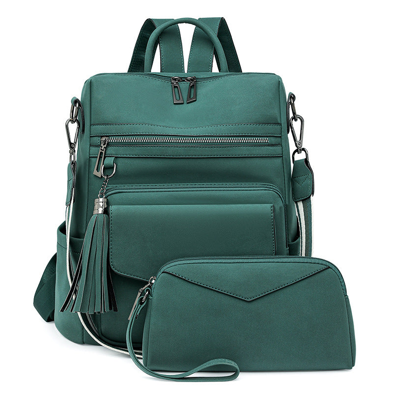 Green Fashionable Women's Backpack Set With Coin Purse And Tassels Women Backpacks