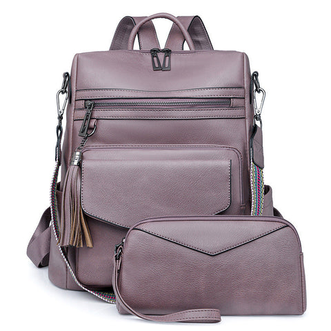 Purple Fashionable Women's Backpack Set With Coin Purse And Tassels Women Backpacks
