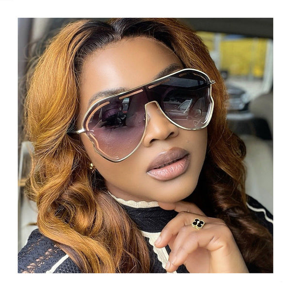 2 Pcs Gold Frame Double Gray Film Oversized Aviator With Unique Cutout Design Sunglasses