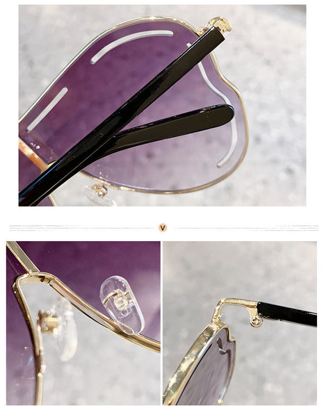 2 Pcs Gold Frame Double Gray Film Oversized Aviator With Unique Cutout Design Sunglasses