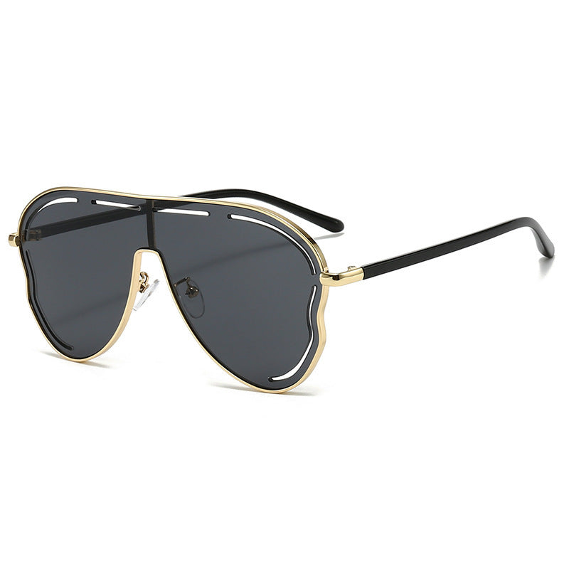 2 Pcs Gold Frame Full Gray Oversized Aviator With Unique Cutout Design Sunglasses