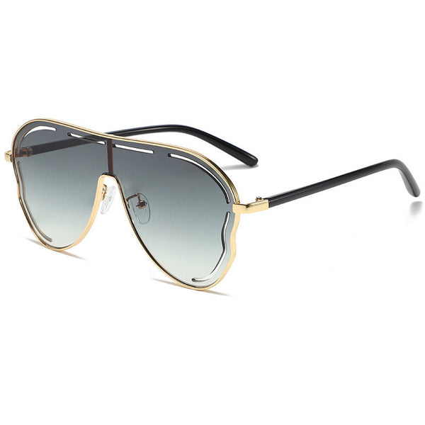 2 Pcs Gold Frame Double Green Oversized Aviator With Unique Cutout Design Sunglasses