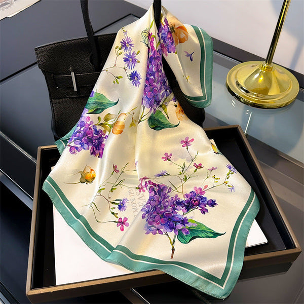 Purple Flowers Women's Silk Scarves Elegant Accessories For All Seasons Scarves & Wraps