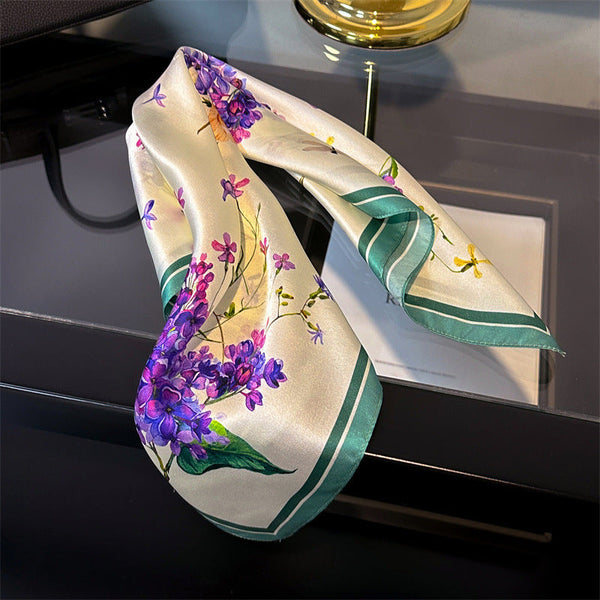 Purple Flowers Women's Silk Scarves Elegant Accessories For All Seasons Scarves & Wraps