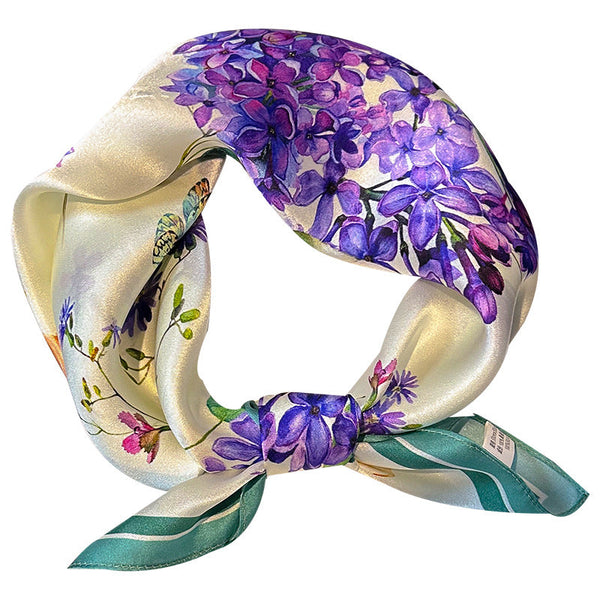 Purple Flowers Women's Silk Scarves Elegant Accessories For All Seasons Scarves & Wraps