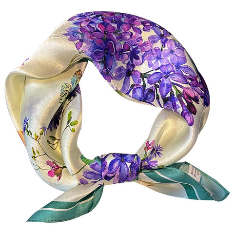Purple Flowers Women's Silk Scarves Elegant Accessories For All Seasons Scarves & Wraps