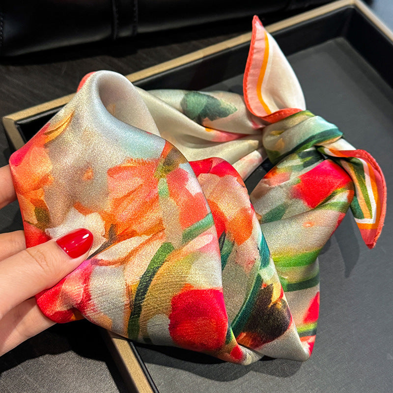 Red Flowers Women's Silk Scarves Elegant Accessories For All Seasons Scarves & Wraps