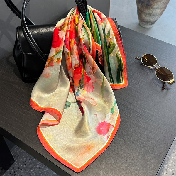 Red Flowers Women's Silk Scarves Elegant Accessories For All Seasons Scarves & Wraps