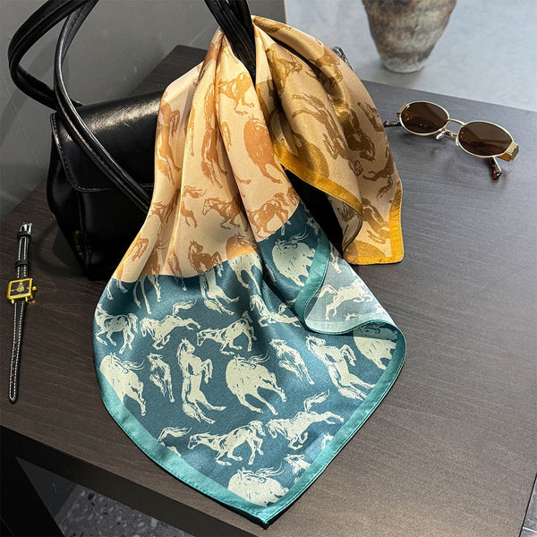 Stitching Horse Pattern Women's Silk Scarves Accessories For All Seasons Scarves & Wraps