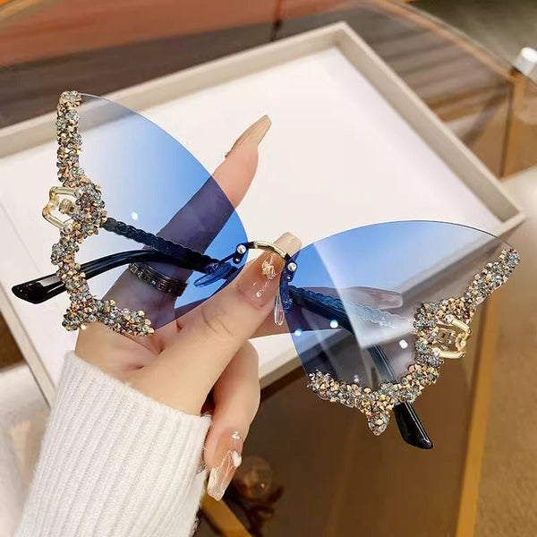 Blue 2 Pcs Fashion Street Style : Diamonte Butterfly Edition Sunglasses