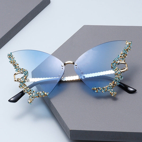 Blue 2 Pcs Fashion Street Style : Diamonte Butterfly Edition Sunglasses