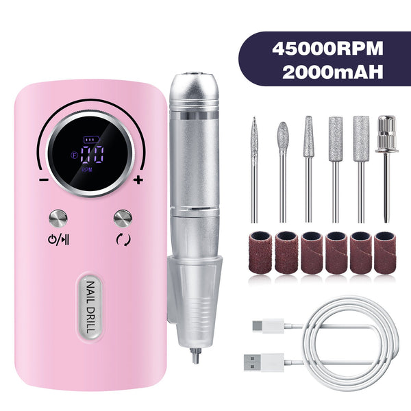 Pink Professional Electric Nail Drill 45000Rpm Rechargeable Grinder Polisher For Salon & Home Use Electric Files & Tools
