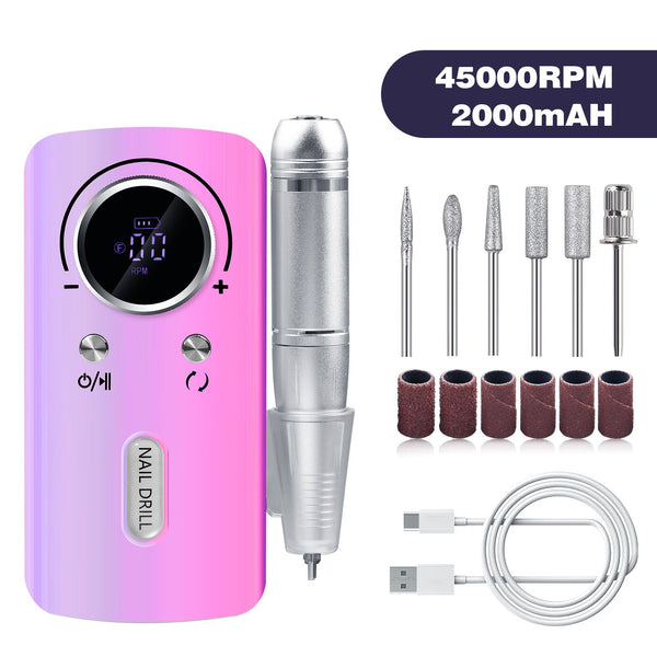 Purple Professional Electric Nail Drill 45000Rpm Rechargeable Grinder Polisher For Salon & Home Use Electric Files & Tools