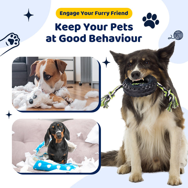 Blue Interactive Tire Rope Dog Toy Heavy Duty Chew For Dental Health & Play Dog Toys