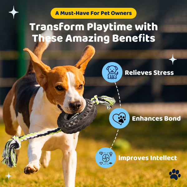 Blue Interactive Tire Rope Dog Toy Heavy Duty Chew For Dental Health & Play Dog Toys