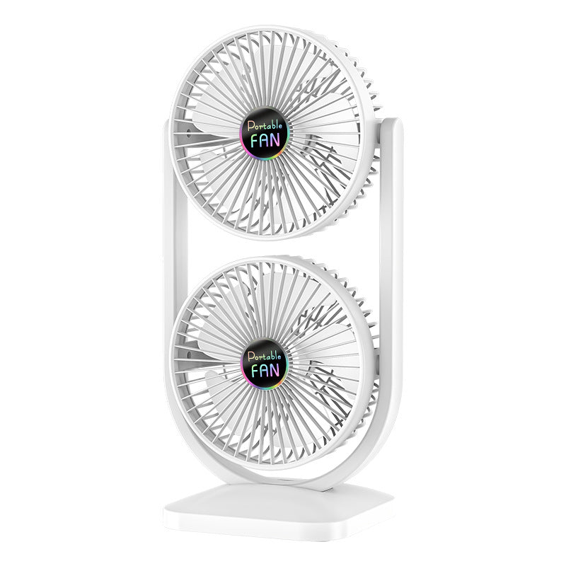 White Dual Head Usb Rechargeable Desk Fan Portable Double Air Circulator Portable Fans