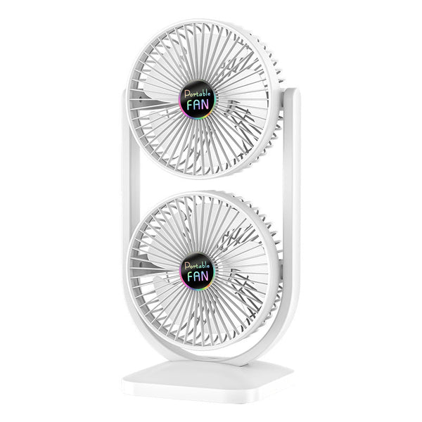 White Dual Head Usb Rechargeable Desk Fan Portable Double Air Circulator Portable Fans
