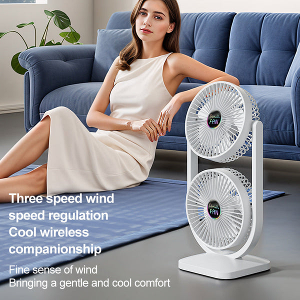 White Dual Head Usb Rechargeable Desk Fan Portable Double Air Circulator Portable Fans