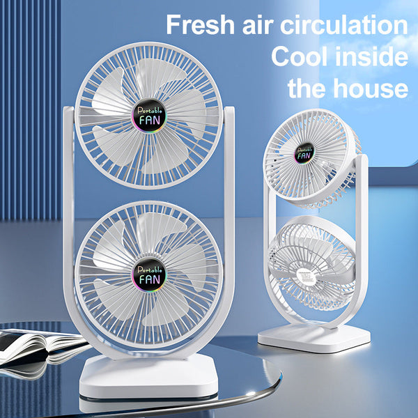 White Dual Head Usb Rechargeable Desk Fan Portable Double Air Circulator Portable Fans