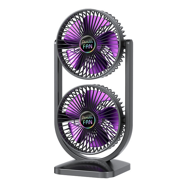 Purple Dual Head Usb Rechargeable Desk Fan Portable Double Air Circulator Portable Fans