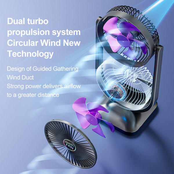 Purple Dual Head Usb Rechargeable Desk Fan Portable Double Air Circulator Portable Fans