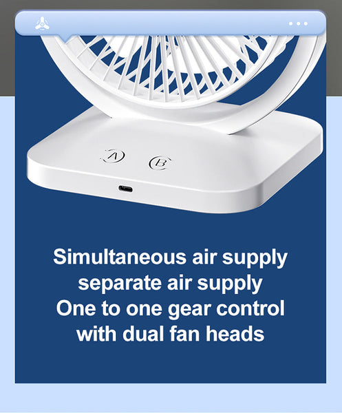 Purple Dual Head Usb Rechargeable Desk Fan Portable Double Air Circulator Portable Fans