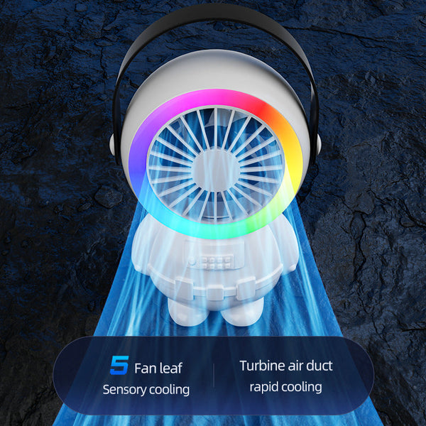 White Astronaut Portable Fan Usb Rechargeable Desk With Rgb Night Light Portable Fans