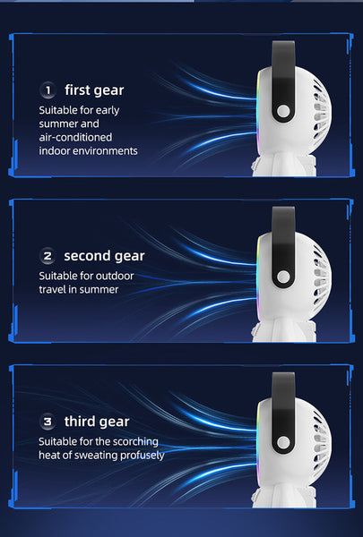 White Astronaut Portable Fan Usb Rechargeable Desk With Rgb Night Light Portable Fans