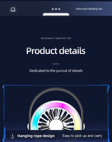 White Astronaut Portable Fan Usb Rechargeable Desk With Rgb Night Light Portable Fans