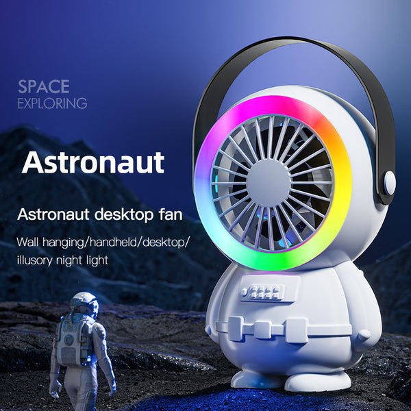 Green Astronaut Portable Fan Usb Rechargeable Desk With Rgb Night Light Portable Fans