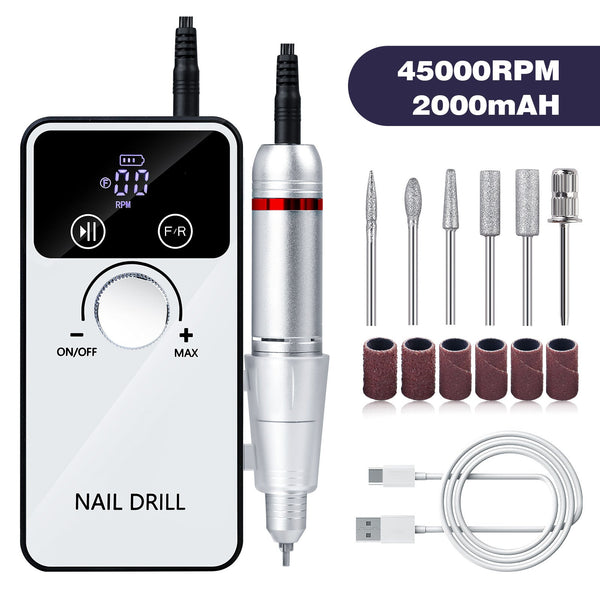 White Electric Nail Drill Rechargeable Speed Low Vibration Electric Files & Tools