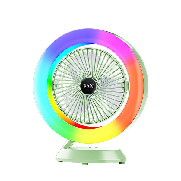 Green Rgb Desktop Fan Usb Rechargeable 3 Speed 180A Adjustable Led Light Portable Fans