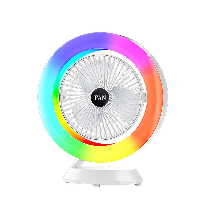 White Rgb Desktop Fan Usb Rechargeable 3 Speed 180A Adjustable Led Light Portable Fans