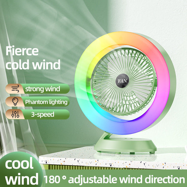 White Rgb Desktop Fan Usb Rechargeable 3 Speed 180A Adjustable Led Light Portable Fans