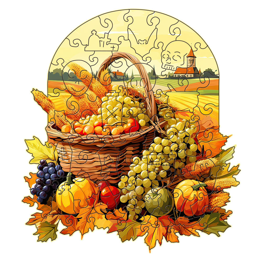 Thanksgiving Puzzle Basket With Fruit And Vegetable Design For Home Learning Puzzles