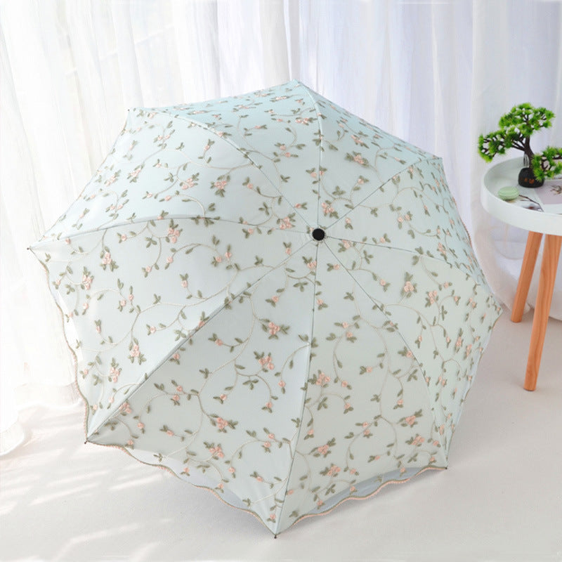 Ivy Apricot Yellow Elegant Lace Parasol Uv Protection Sun Rain Umbrella Tri Fold Design Umbrellas