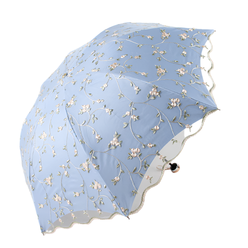 Ivy Blue Elegant Lace Parasol Uv Protection Sun Rain Umbrella Tri Fold Design Umbrellas