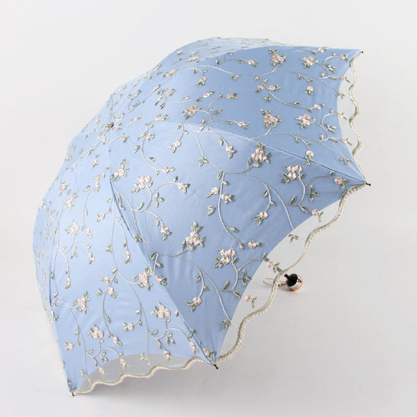 Ivy Blue Elegant Lace Parasol Uv Protection Sun Rain Umbrella Tri Fold Design Umbrellas