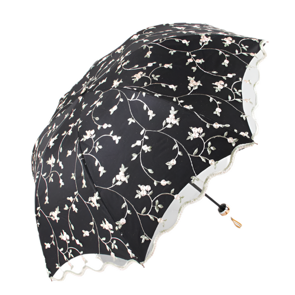 Ivy Black Elegant Lace Parasol Uv Protection Sun Rain Umbrella Tri Fold Design Umbrellas